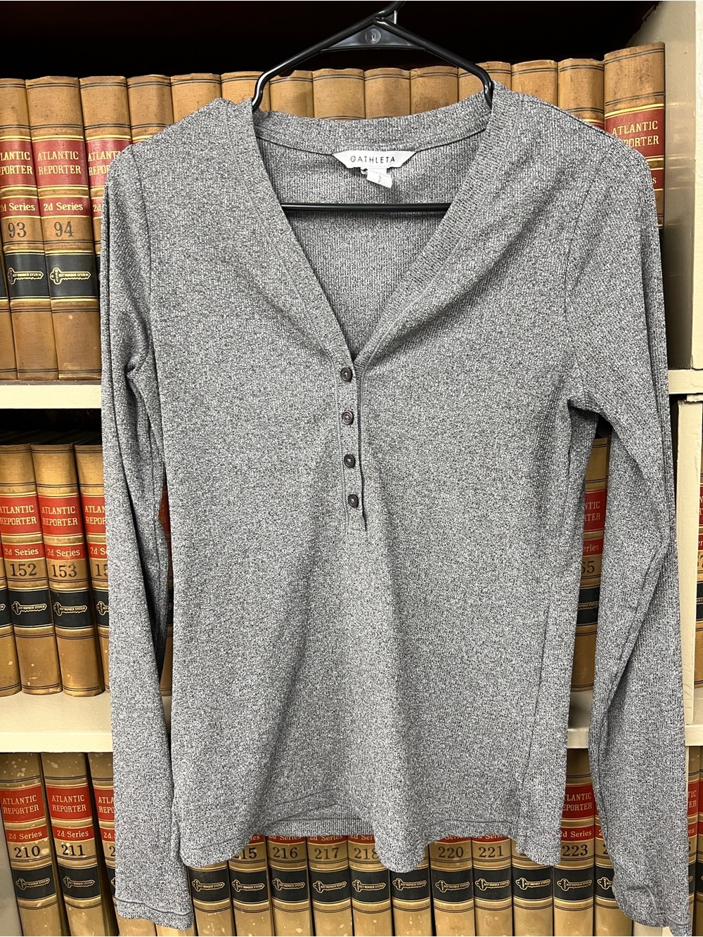 Athleta Gray Long-Sleeve Henley Pullover